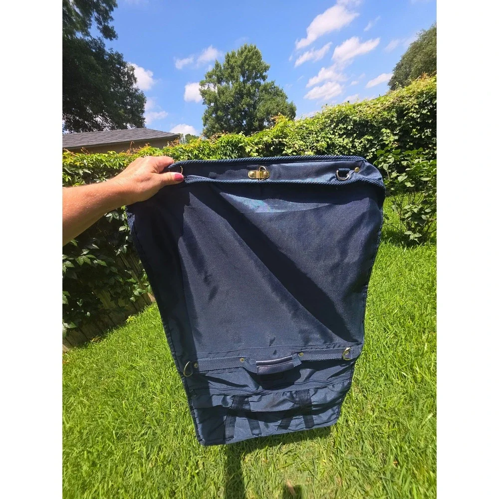 Pierre Cardin Navy Blue Foldable Garment Bag Travel Suit Carrier Gold Hardware